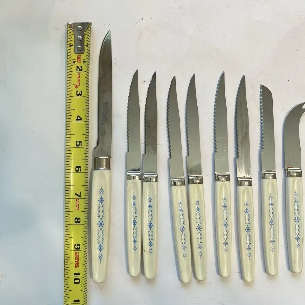 Caravelle Regent Sheffield 10 Pc Knives Blue Snowflake Starburst Pattern